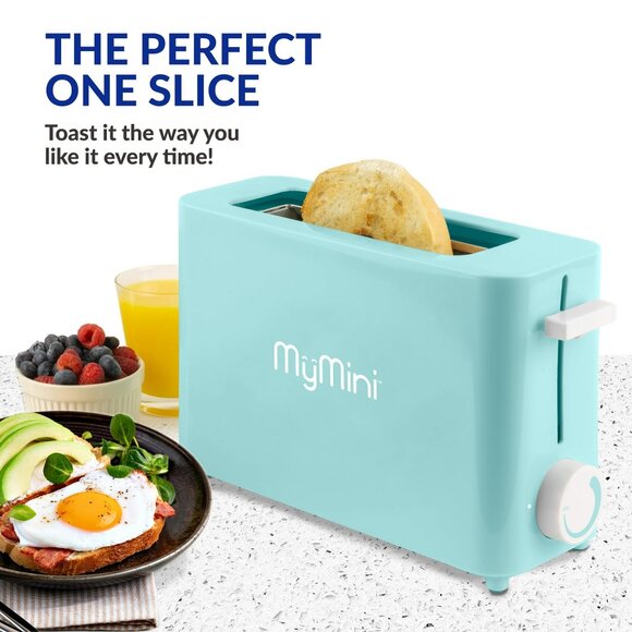 MyMini Single Slice Toaster – Aqua Retro Compact Kitchen Appliance 500 Watts - Picture 3 of 9